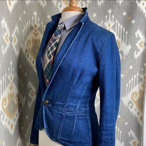 Ralph Lauren Short Shaped Cutaway Stretch Denim Jacket - Picture 1 of 15